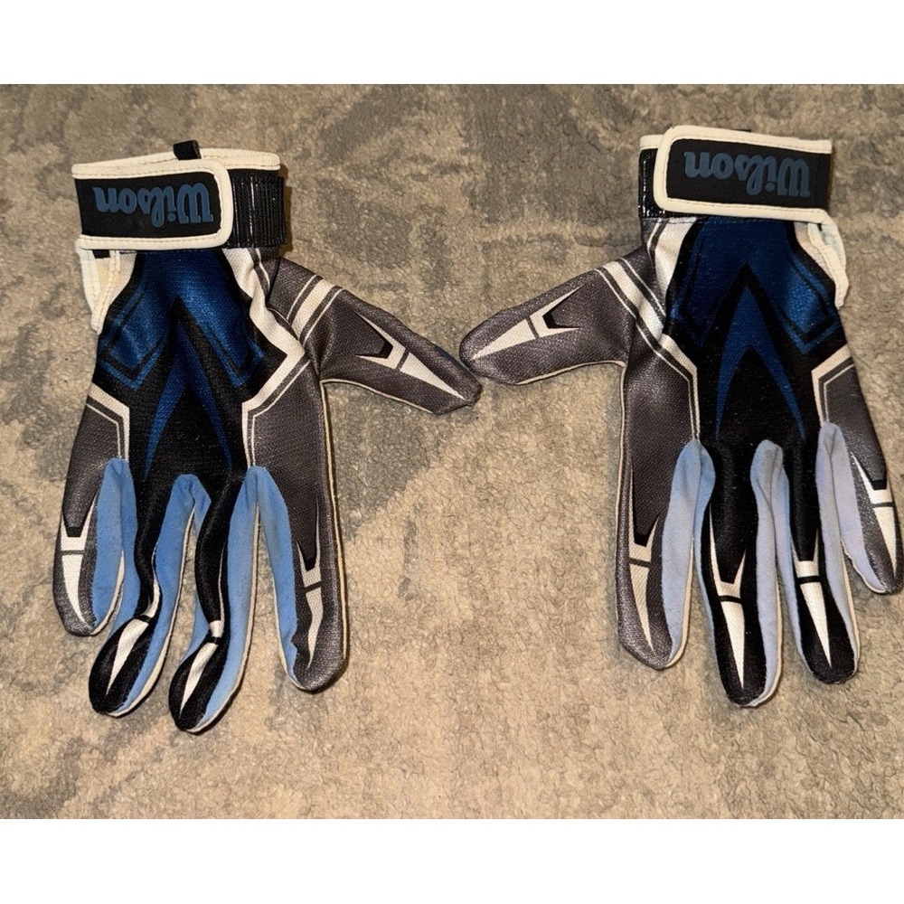 Wilson Football Receiver Gloves Super Grip Adult Size Small Blue‎ White Mens